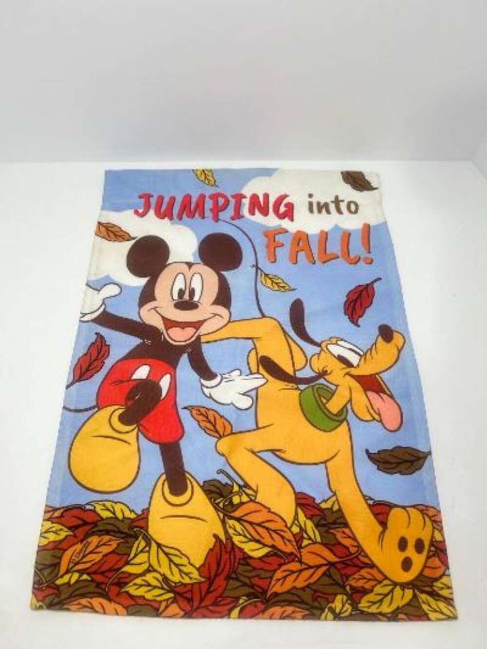Disney Mickey Mouse & Pluto Jumping into Fall 12.5 x 18  Garden Flag
